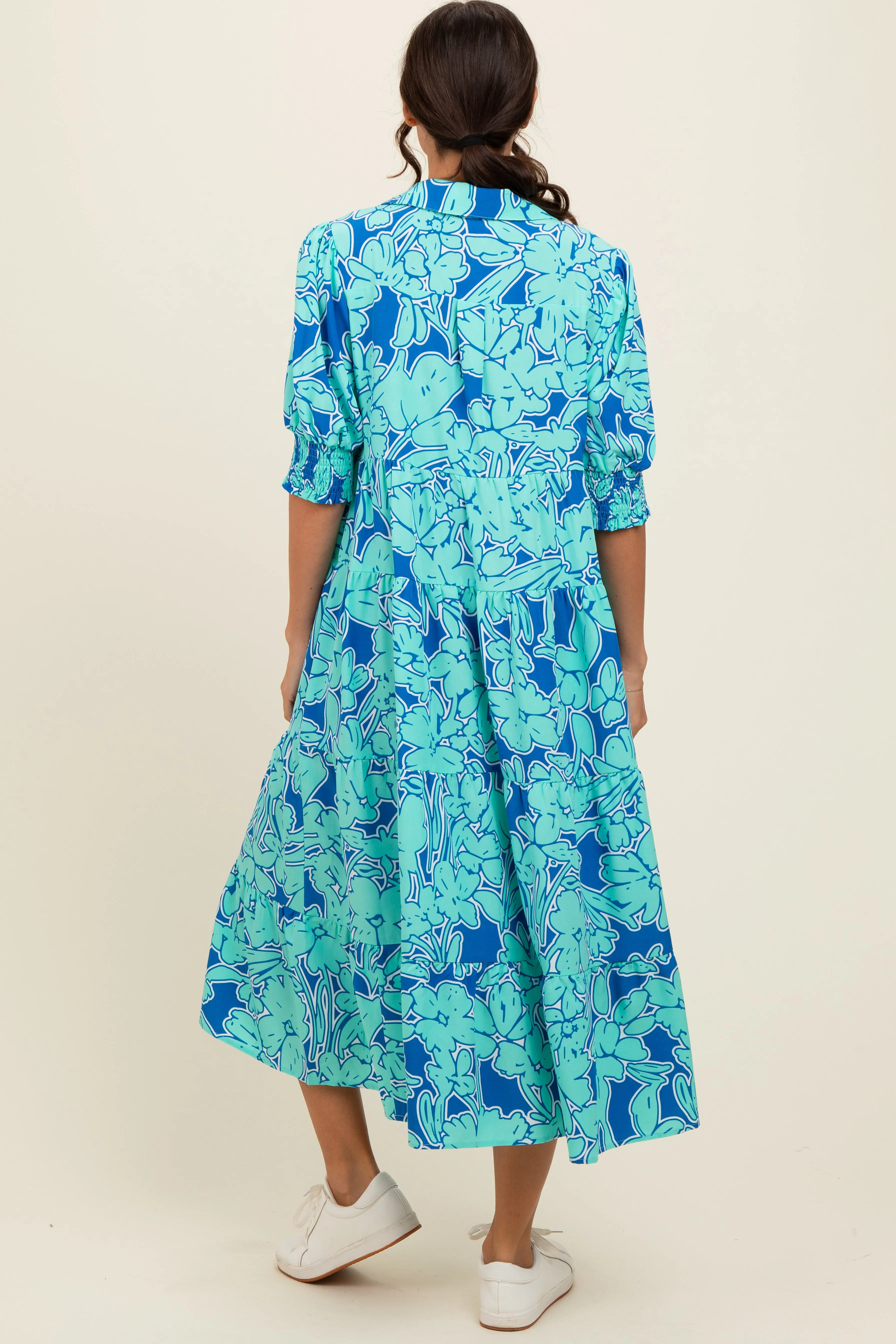 Mint Green Abstract Floral Tiered Midi Dress sold by Pinkblush product image thumbnail 3
