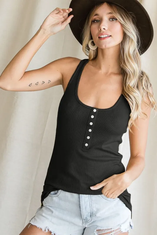 Black Button Front Tank Top sold by Pinkblush