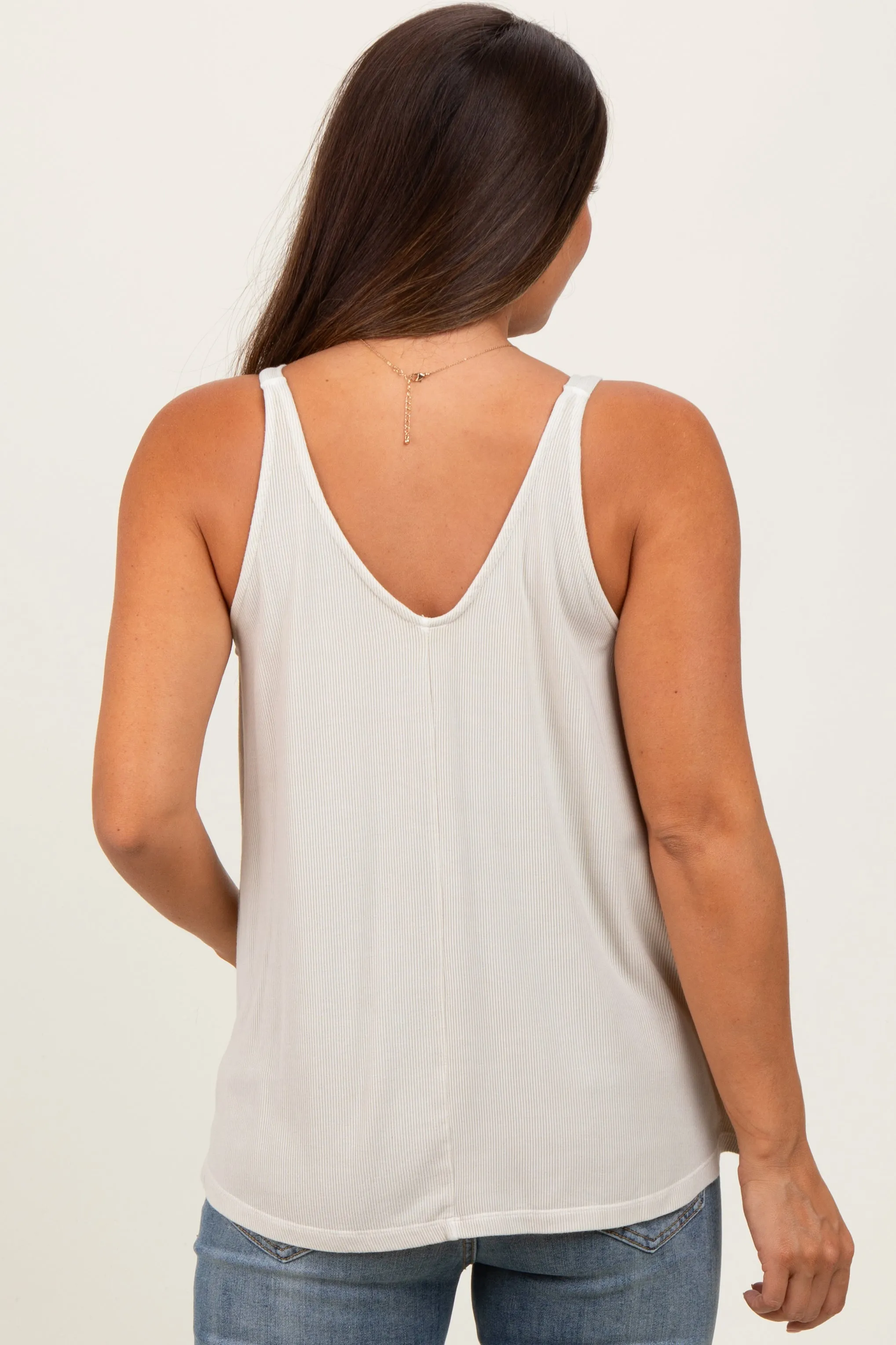 Cream Ribbed V-Neck Flowy Maternity Tank sold by Pinkblush product image thumbnail 4