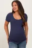 Navy Ribbed Scoop Neck Short Sleeve Maternity Top sold by Pinkblush