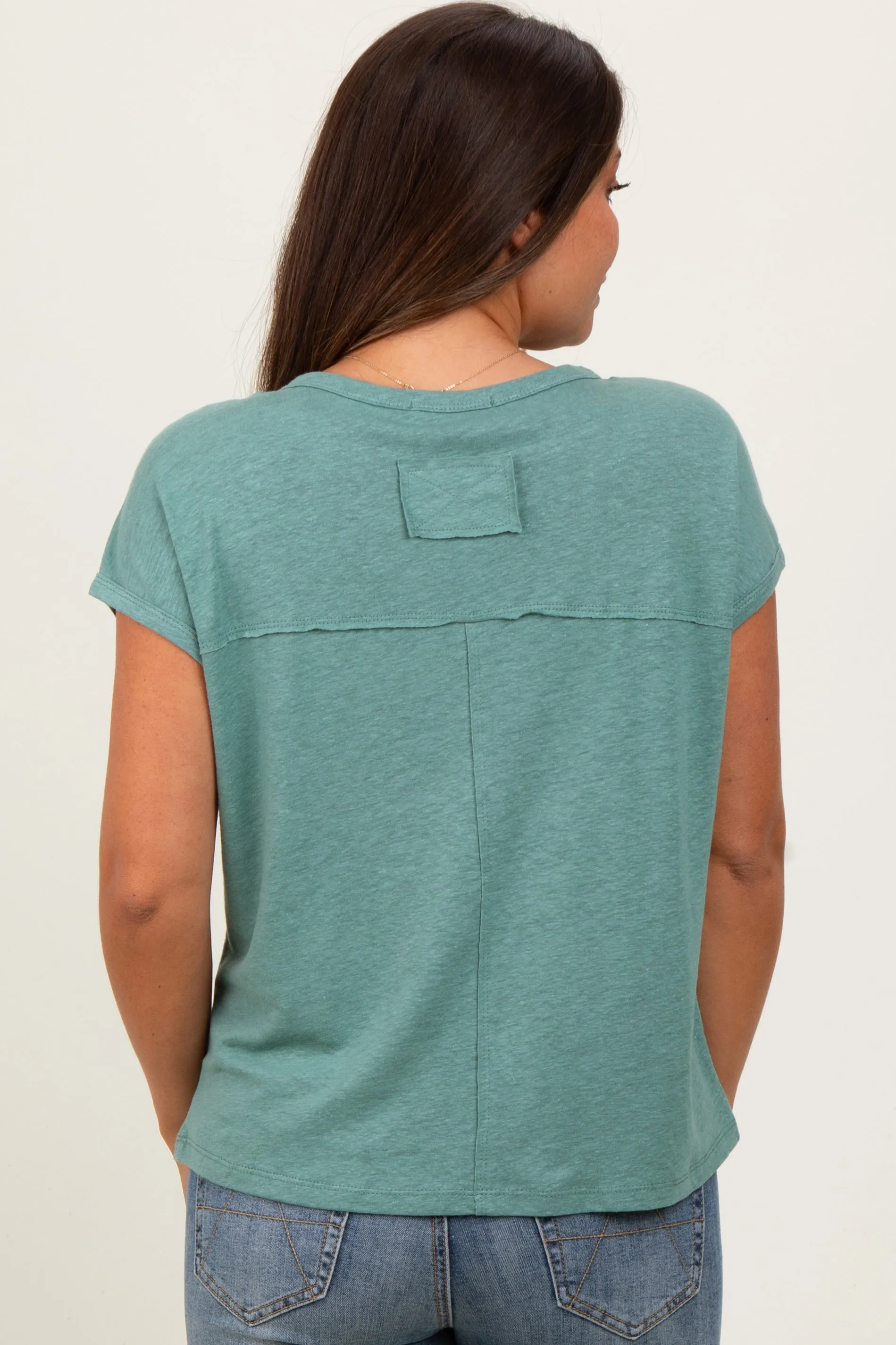 Light Olive Linen Blend Maternity Short Sleeve Tee sold by Pinkblush product image thumbnail 3