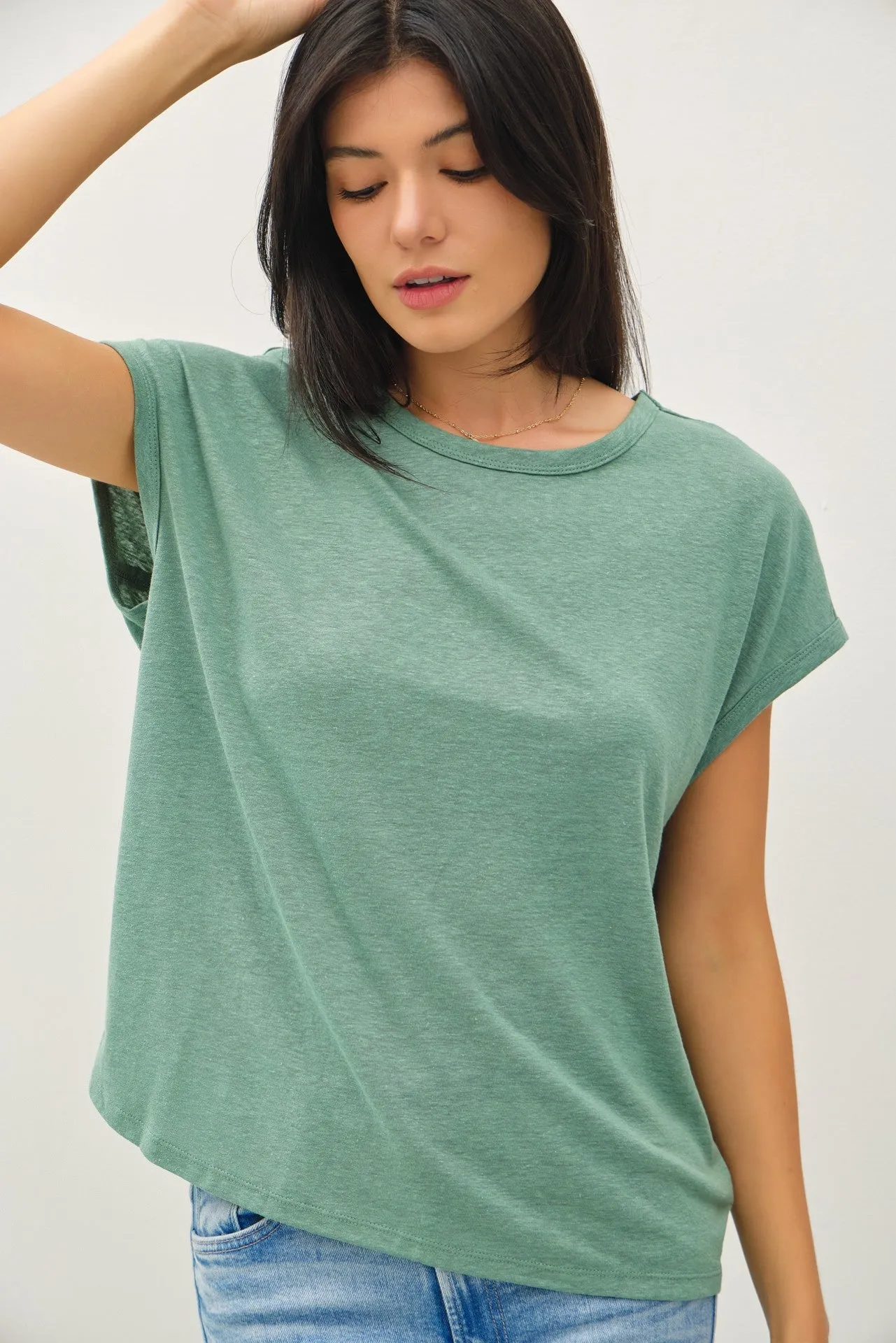 Light Olive Linen Blend Maternity Short Sleeve Tee sold by Pinkblush product image thumbnail 4