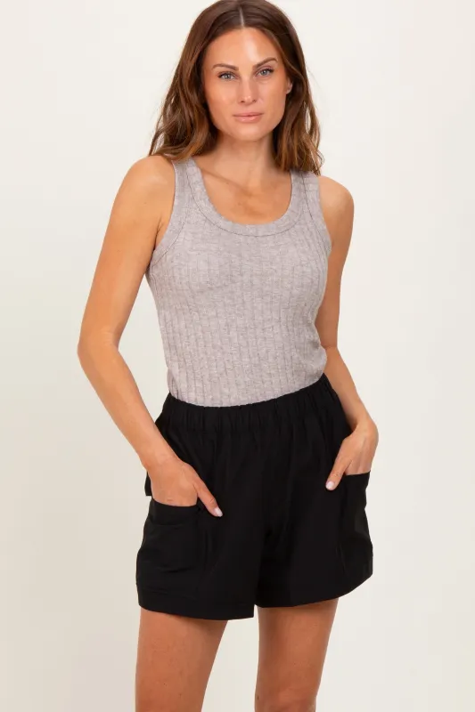 Black Elastic Cargo Shorts sold by Pinkblush