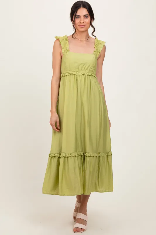 Lime Ruffle Strap Square Neck Midi Dress sold by Pinkblush