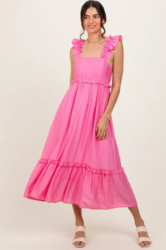 Pink Ruffle Strap Square Neck Midi Dress sold by Pinkblush