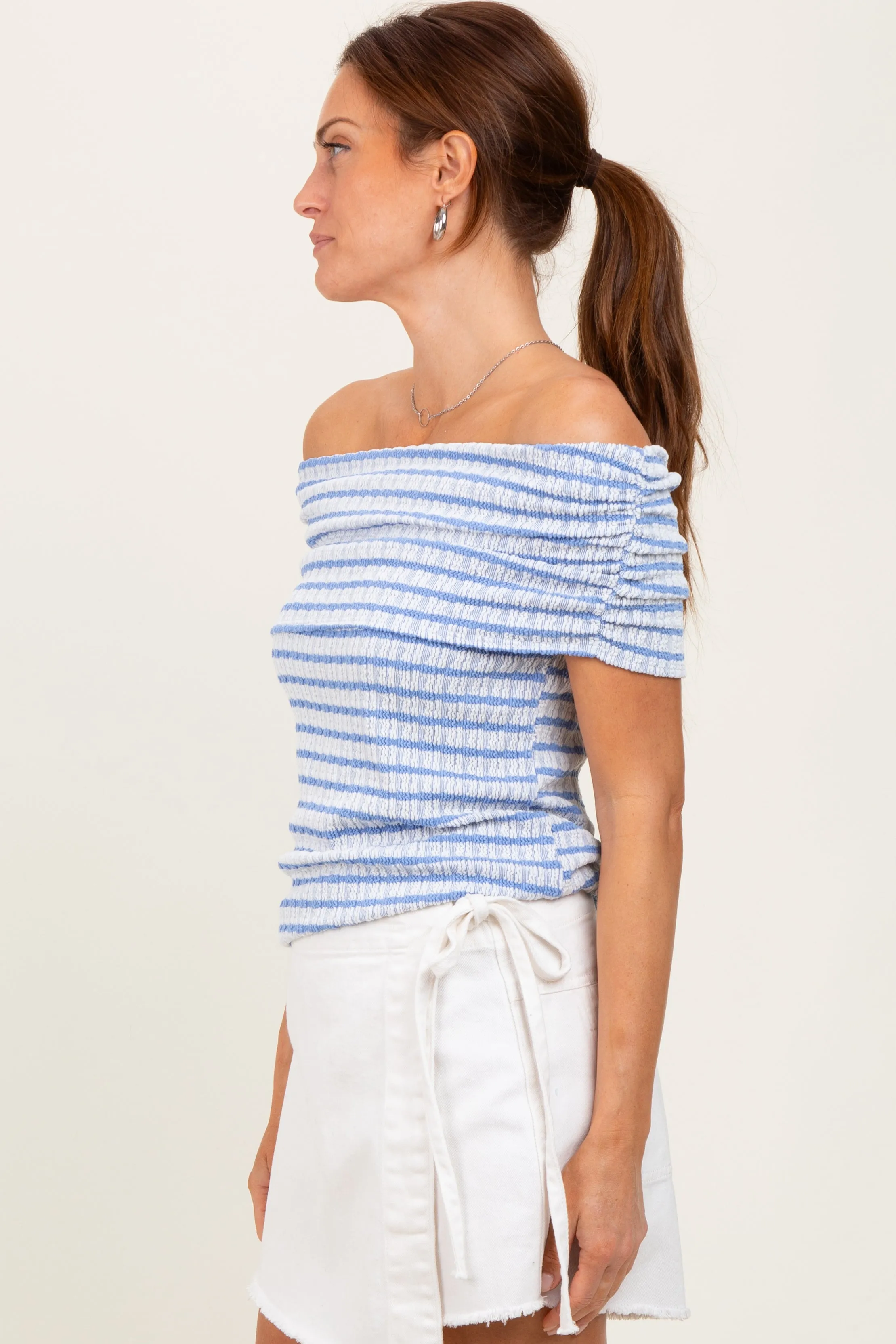 Blue Off The Shoulder Striped Top sold by Pinkblush product image thumbnail 3