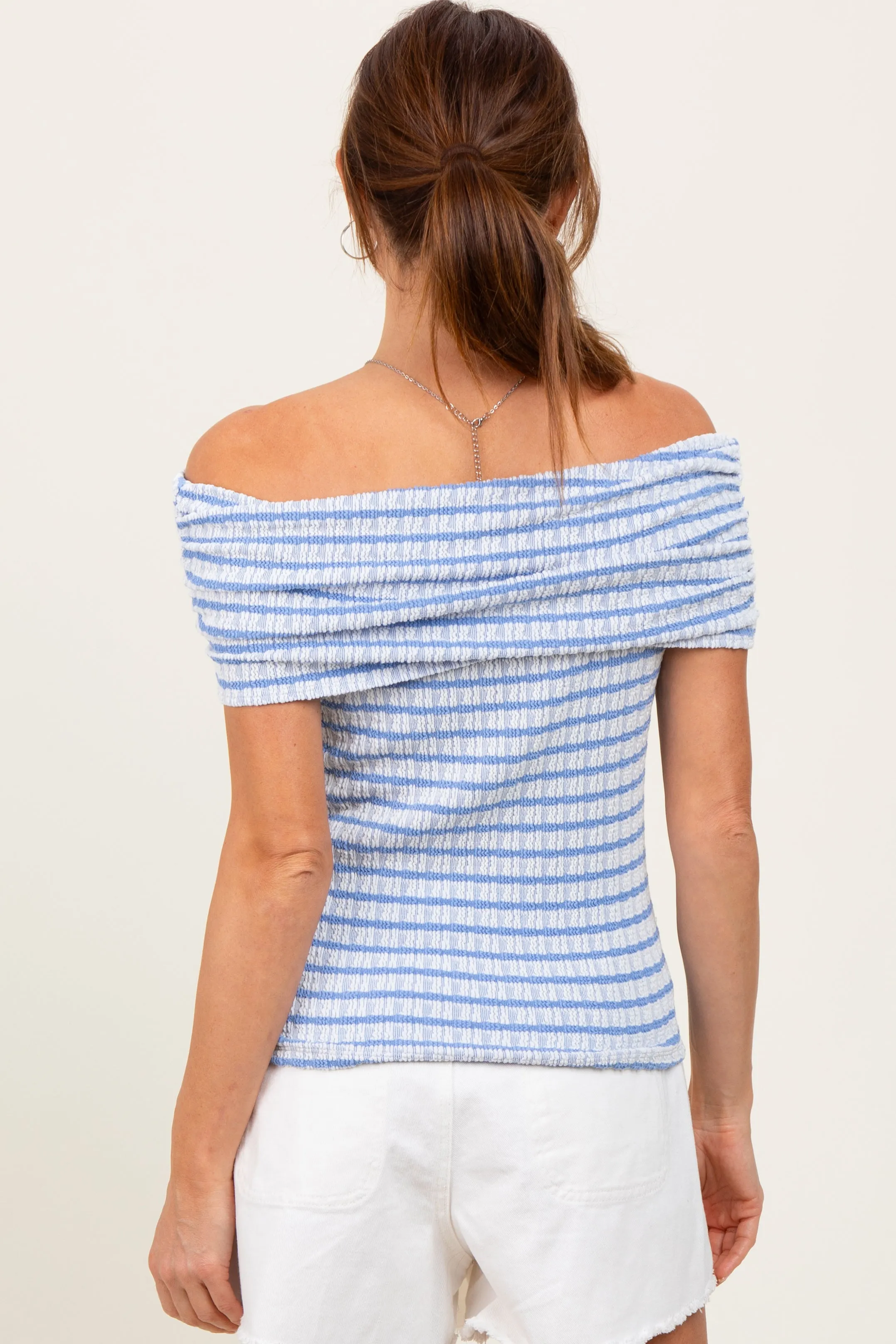 Blue Off The Shoulder Striped Top sold by Pinkblush product image thumbnail 4