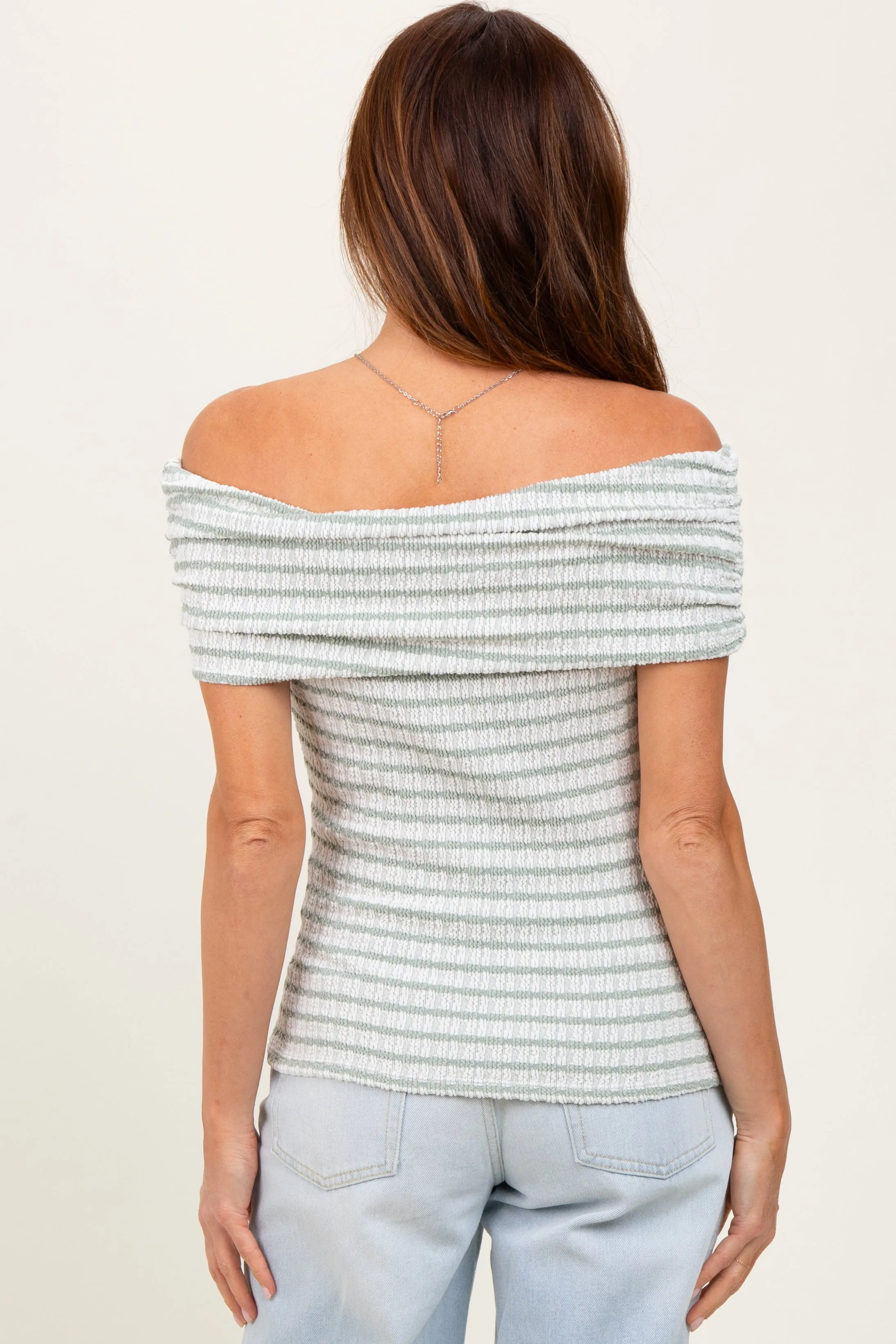Sage Off The Shoulder Striped Top sold by Pinkblush product image thumbnail 4