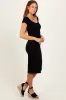 Black Ribbed Wide Neckline Fitted Midi Dress sold by Pinkblush