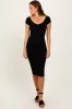 Black Ribbed Wide Neckline Fitted Midi Dress sold by Pinkblush