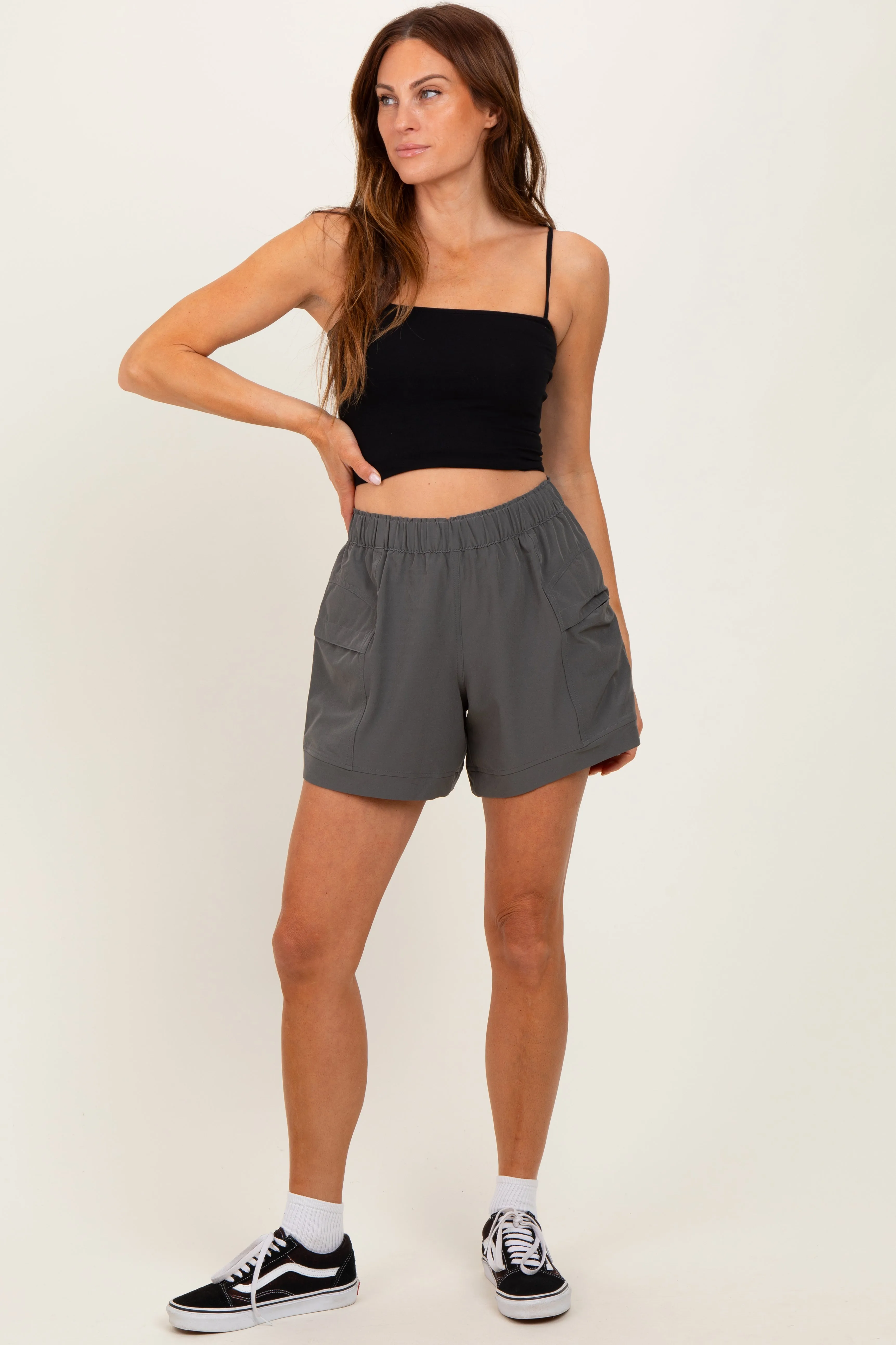 Olive Green Elastic Cargo Shorts sold by Pinkblush product image thumbnail 2