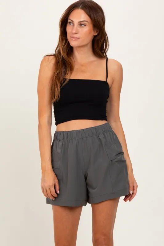 Olive Green Elastic Cargo Shorts made by Rae Mode