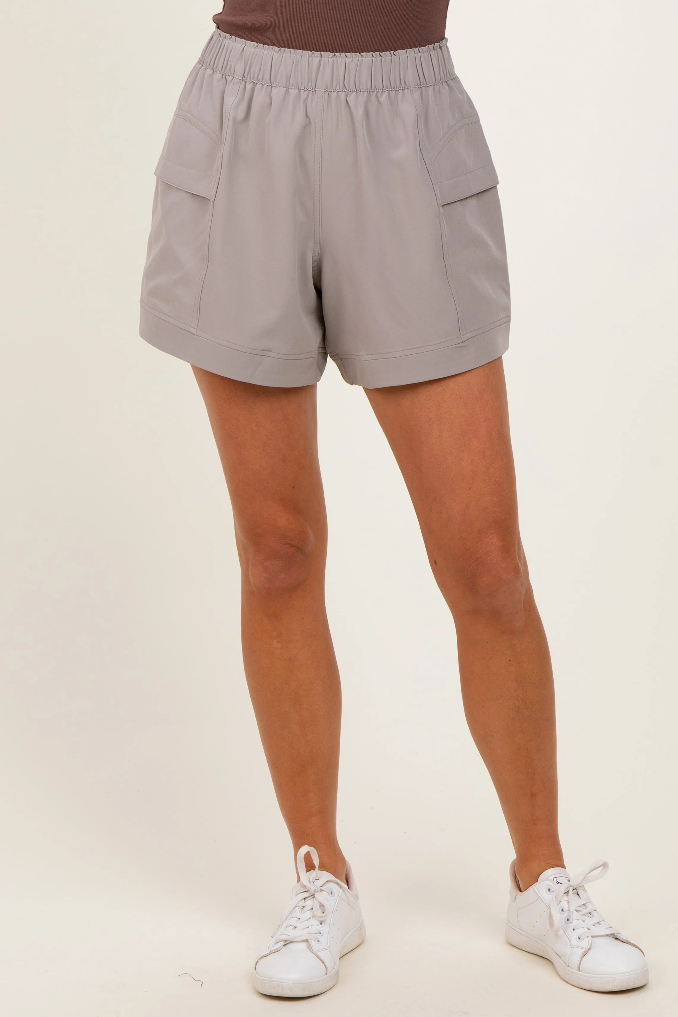 Taupe Elastic Cargo Shorts sold by Pinkblush product image thumbnail 3