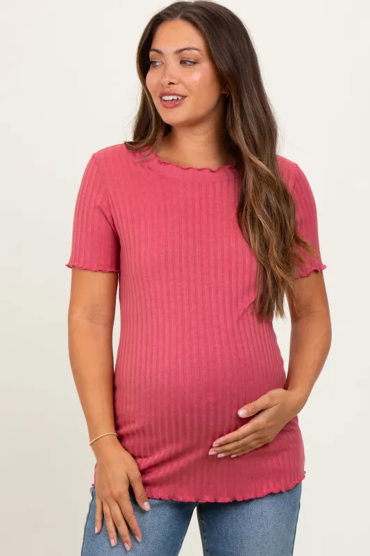 Mauve Ribbed Short Sleeve Maternity Top sold by Pinkblush