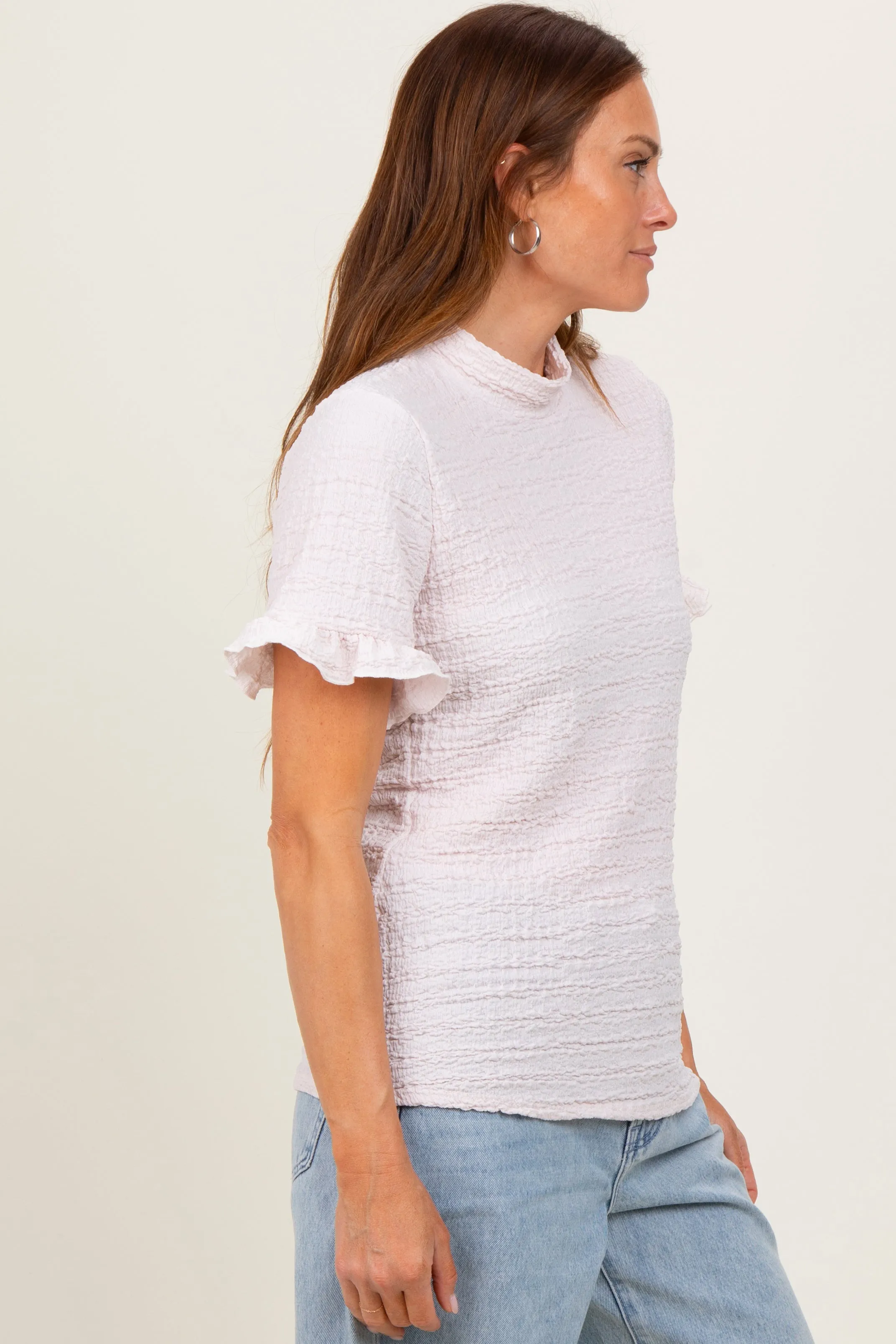 Light Pink Solid Puff Knit Mock Neck Top sold by Pinkblush product image thumbnail 3