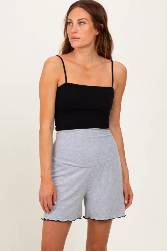 Heather Gray Ribbed Maternity High Waisted Lounge Shorts sold by Pinkblush