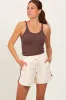 Cream Drawstring Stripe Detail Shorts sold by Pinkblush