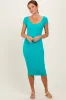 Jade Ribbed Wide Neckline Fitted Midi Dress sold by Pinkblush