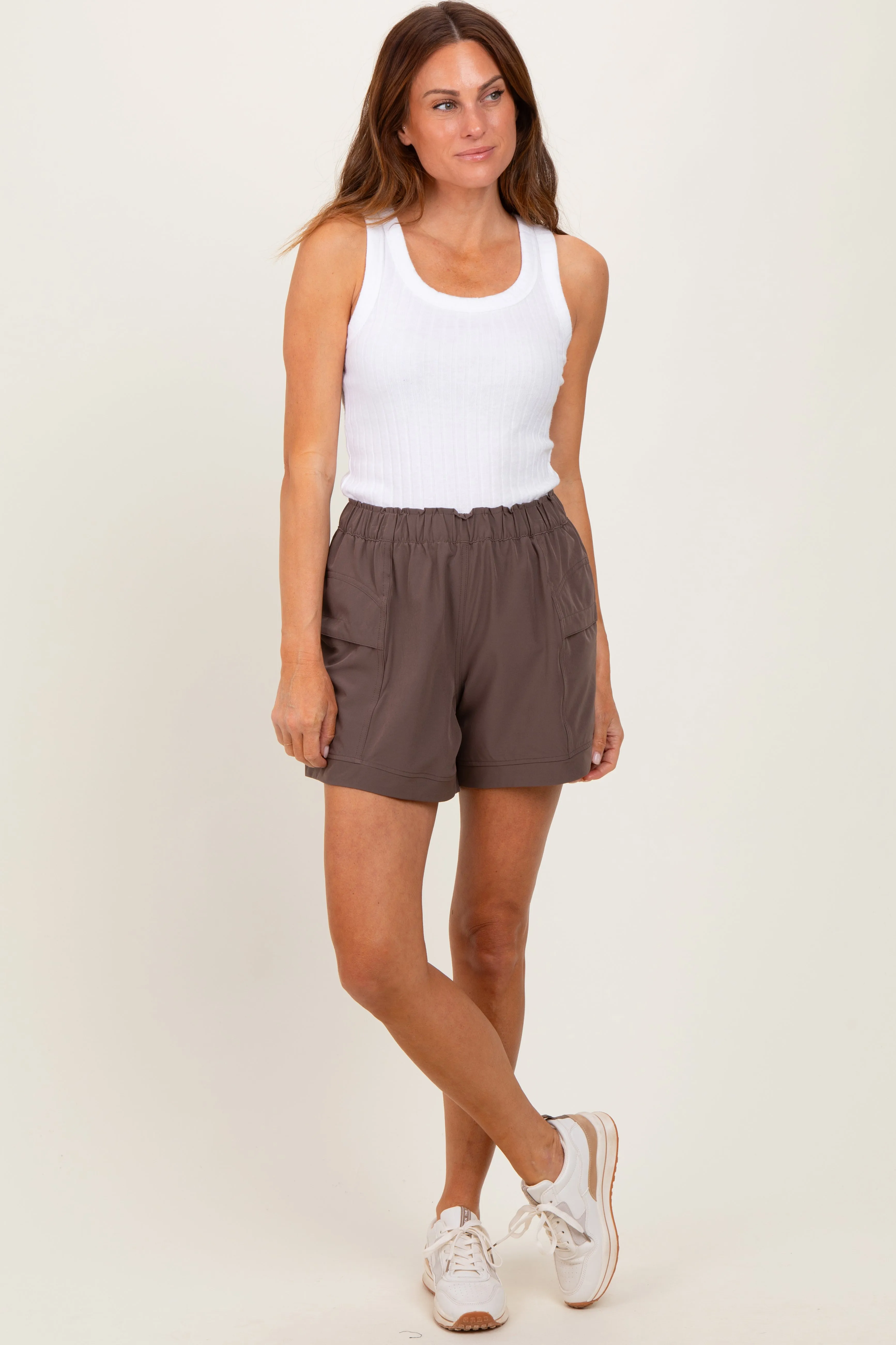 Brown Elastic Cargo Shorts sold by Pinkblush