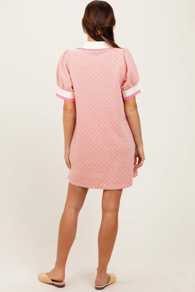 Pink Diamond Print Crochet Trim Polo Dress sold by Pinkblush product image thumbnail 4