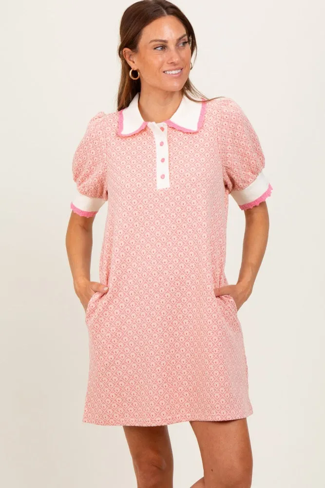 Pink Diamond Print Crochet Trim Polo Dress sold by Pinkblush