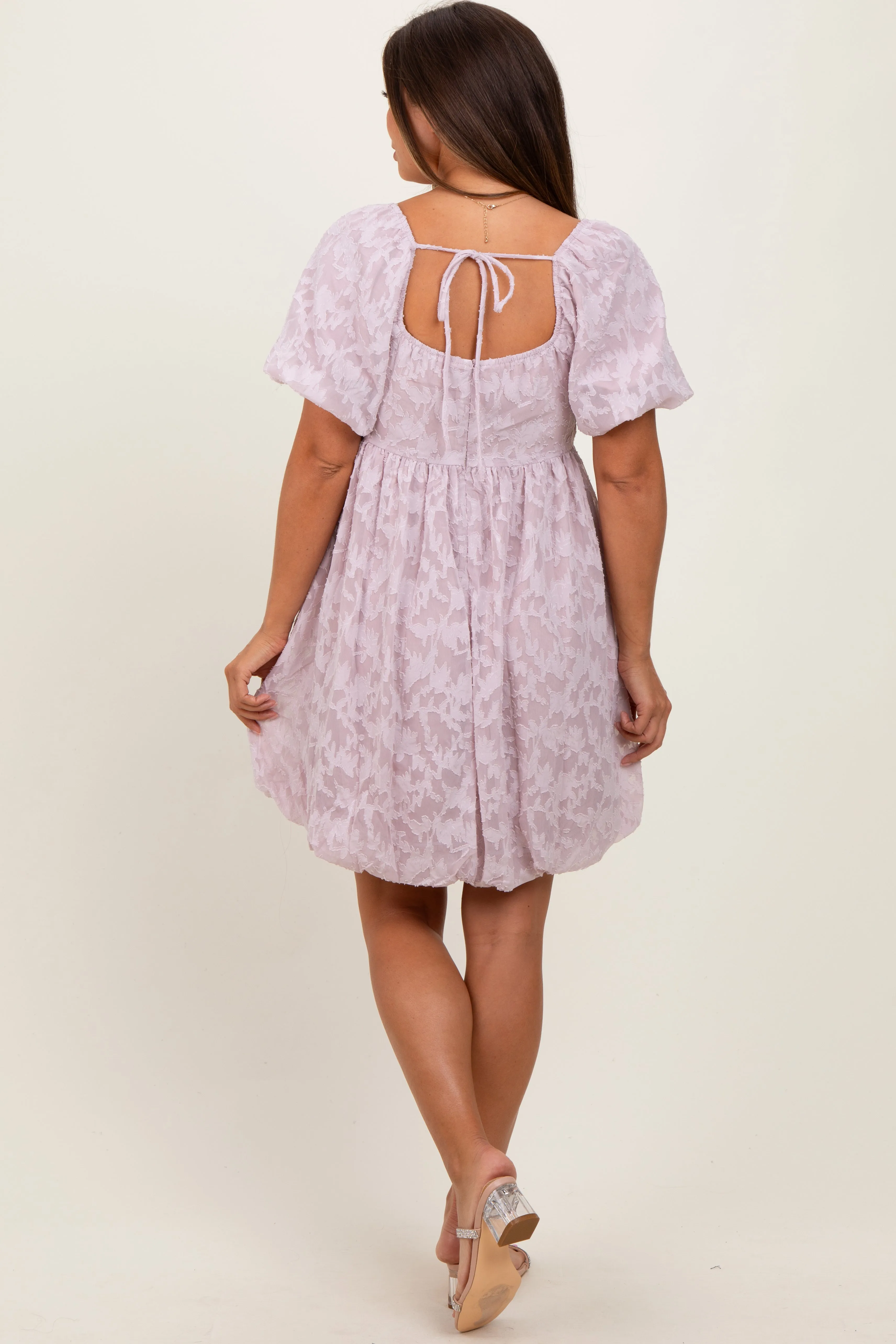 Lavender Chiffon Jacquard Print Square Neck Maternity Bubble Dress sold by Pinkblush product image thumbnail 3