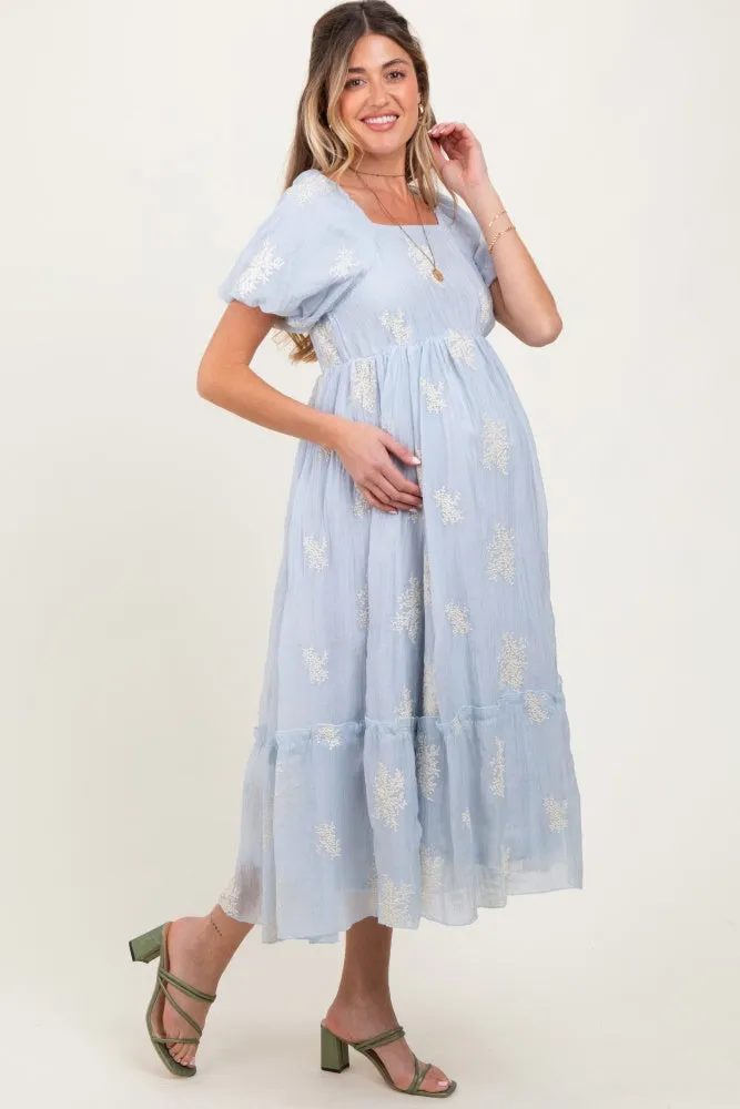 Light Blue Floral Print Ruffle Hem Maternity Midi Dress sold by Pinkblush product image thumbnail 3