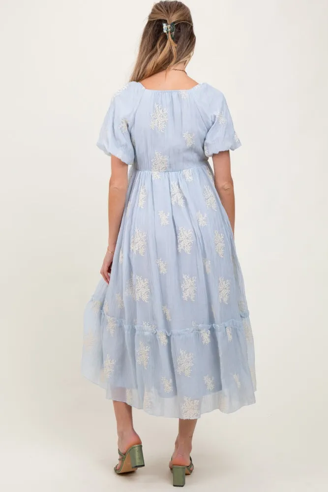 Light Blue Floral Print Ruffle Hem Maternity Midi Dress sold by Pinkblush product image thumbnail 4