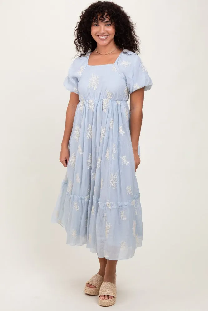 Light Blue Floral Print Ruffle Hem Maternity Midi Dress sold by Pinkblush product image thumbnail 5