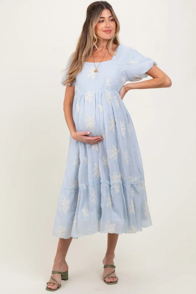 Light Blue Floral Print Ruffle Hem Maternity Midi Dress sold by Pinkblush product image thumbnail 2