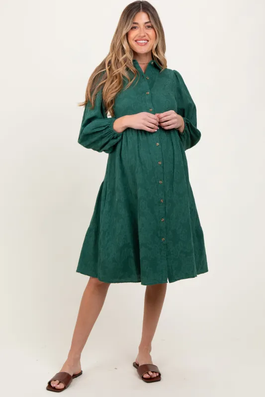 Forest Green Tiered Button Down Maternity Shirt Dress sold by Pinkblush