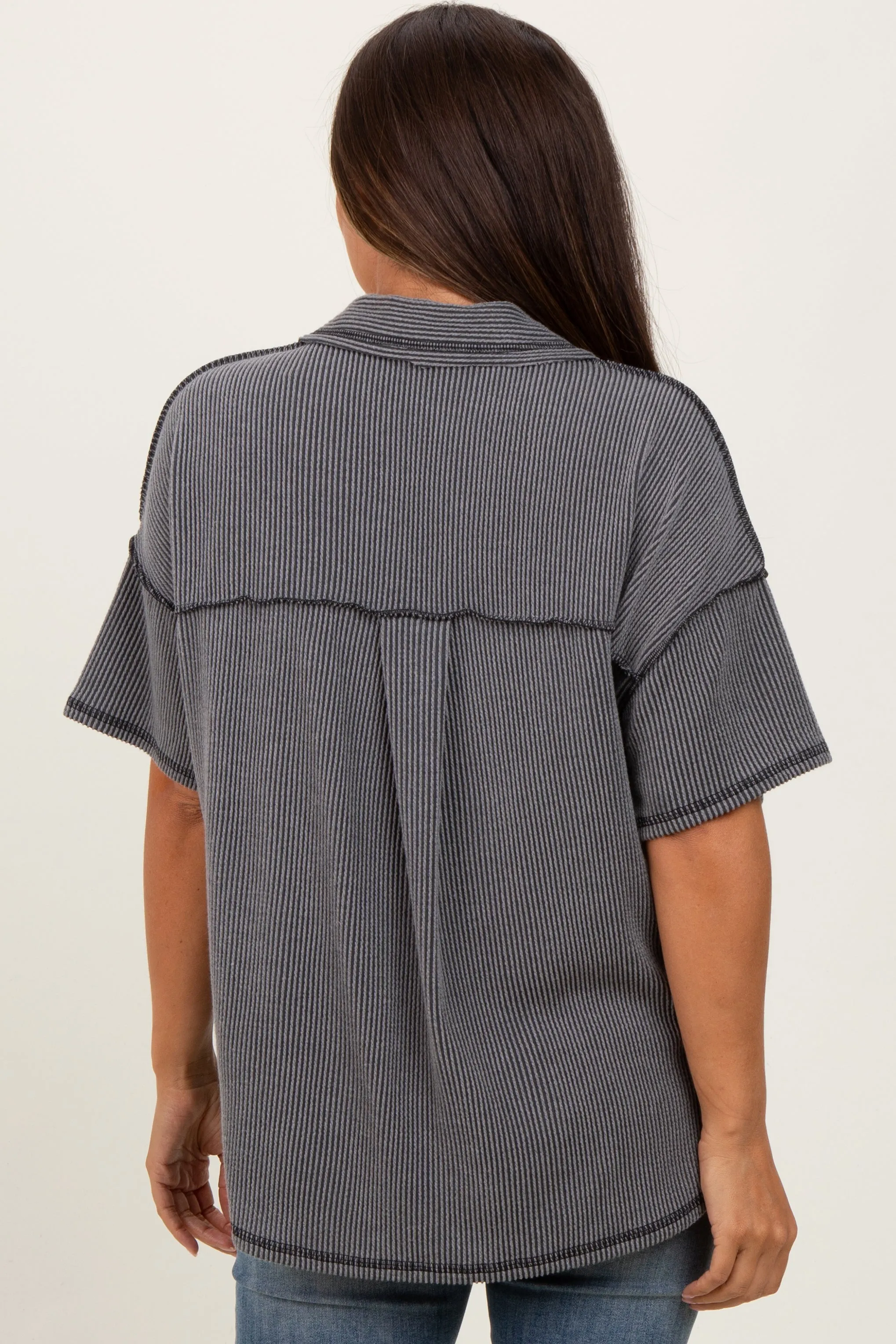 Charcoal Two Tone Ribbed Reverse Stitch Maternity Tunic Top sold by Pinkblush product image thumbnail 4