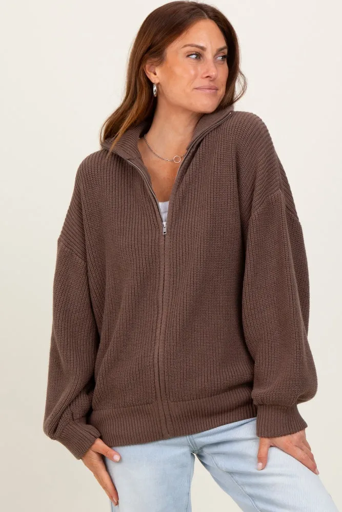 Mocha Oversized Zip Up Cardigan sold by Pinkblush product image thumbnail 4