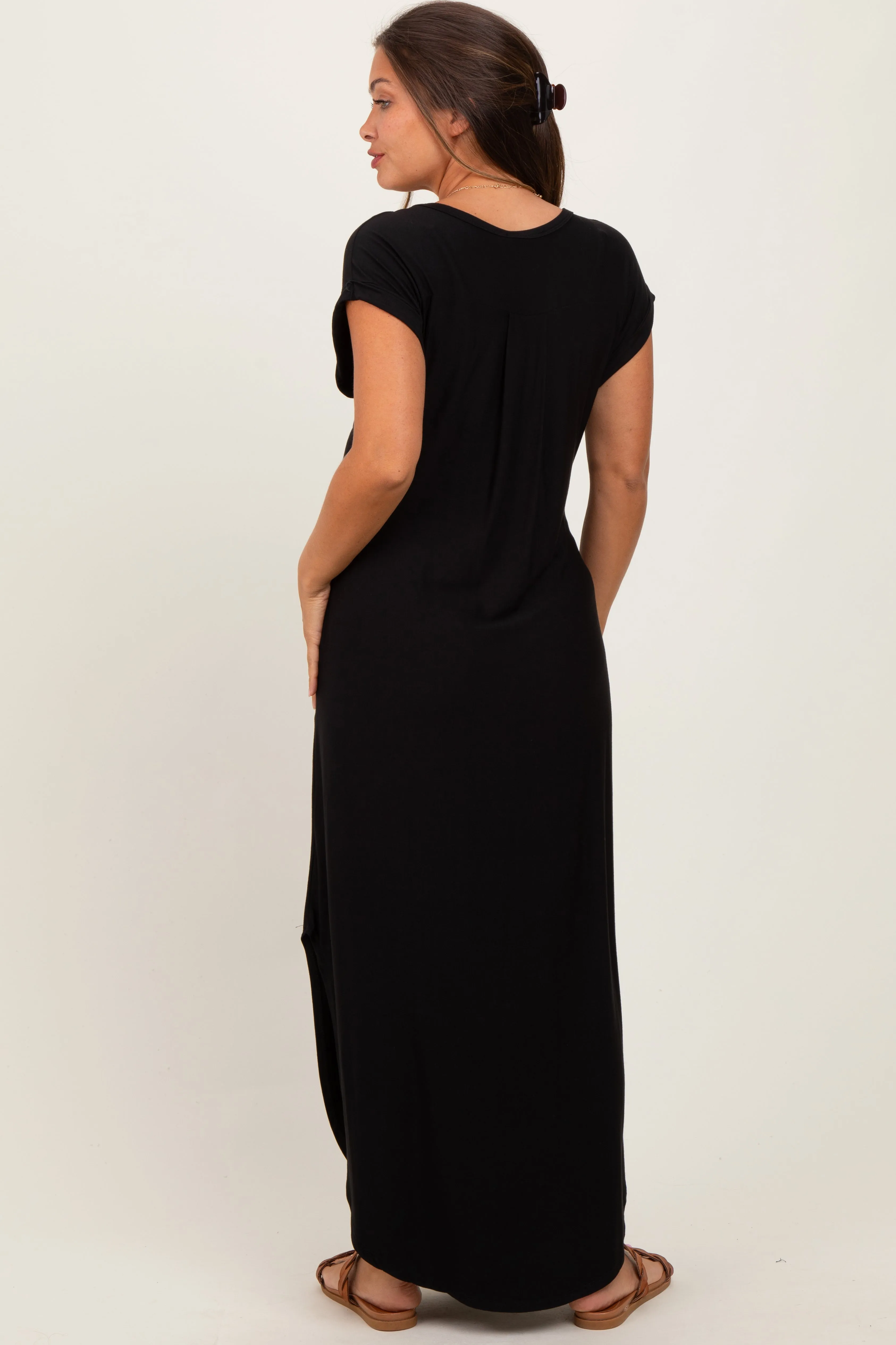 Black Round Hem Side Slit Maternity Maxi Dress sold by Pinkblush product image thumbnail 4