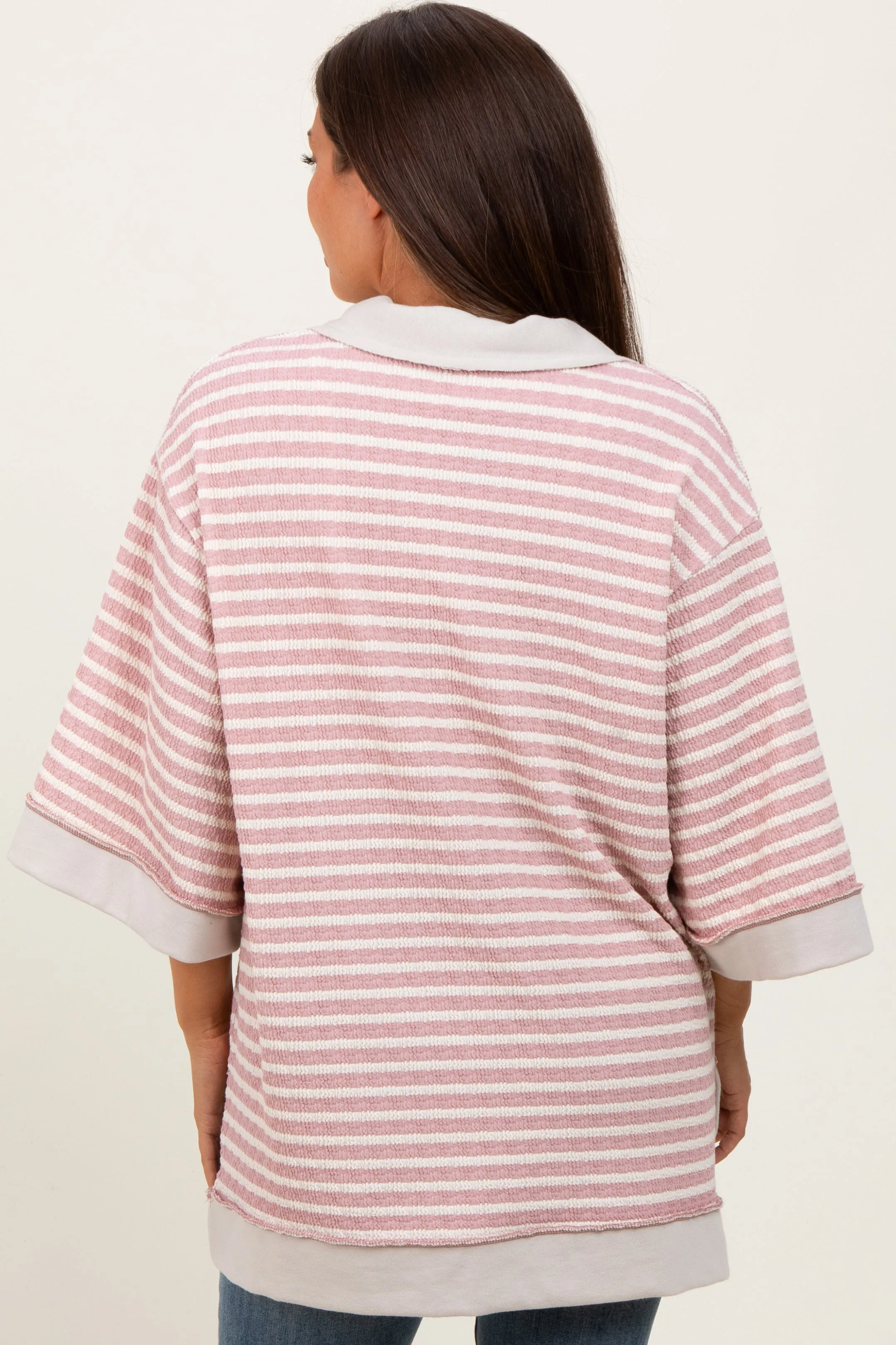 Mauve/Cream Stripe Button Down Maternity Tunic Top sold by Pinkblush product image thumbnail 2