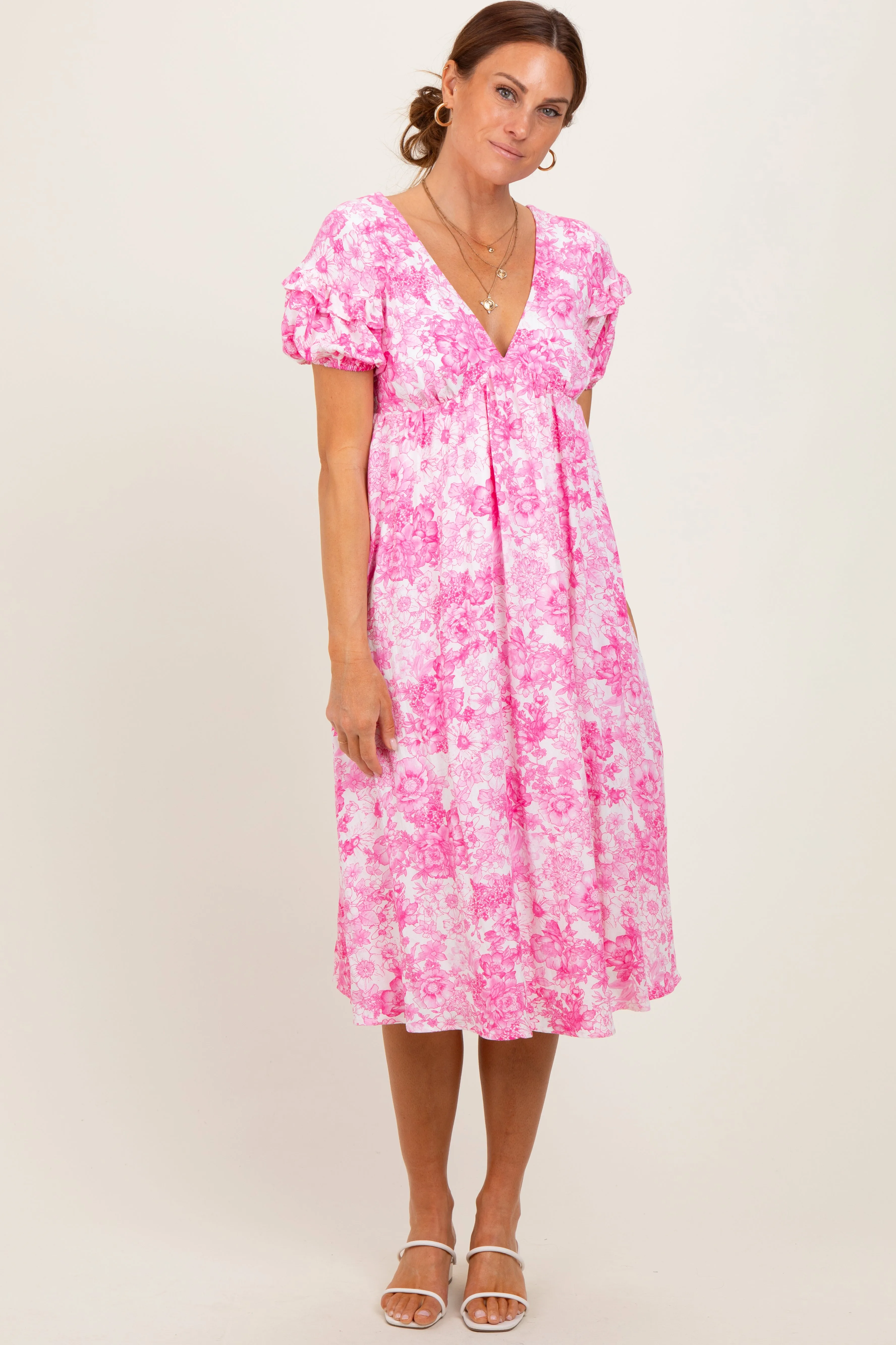 Pink Floral Woven Short Sleeve Mini Dress sold by Pinkblush product image thumbnail 2