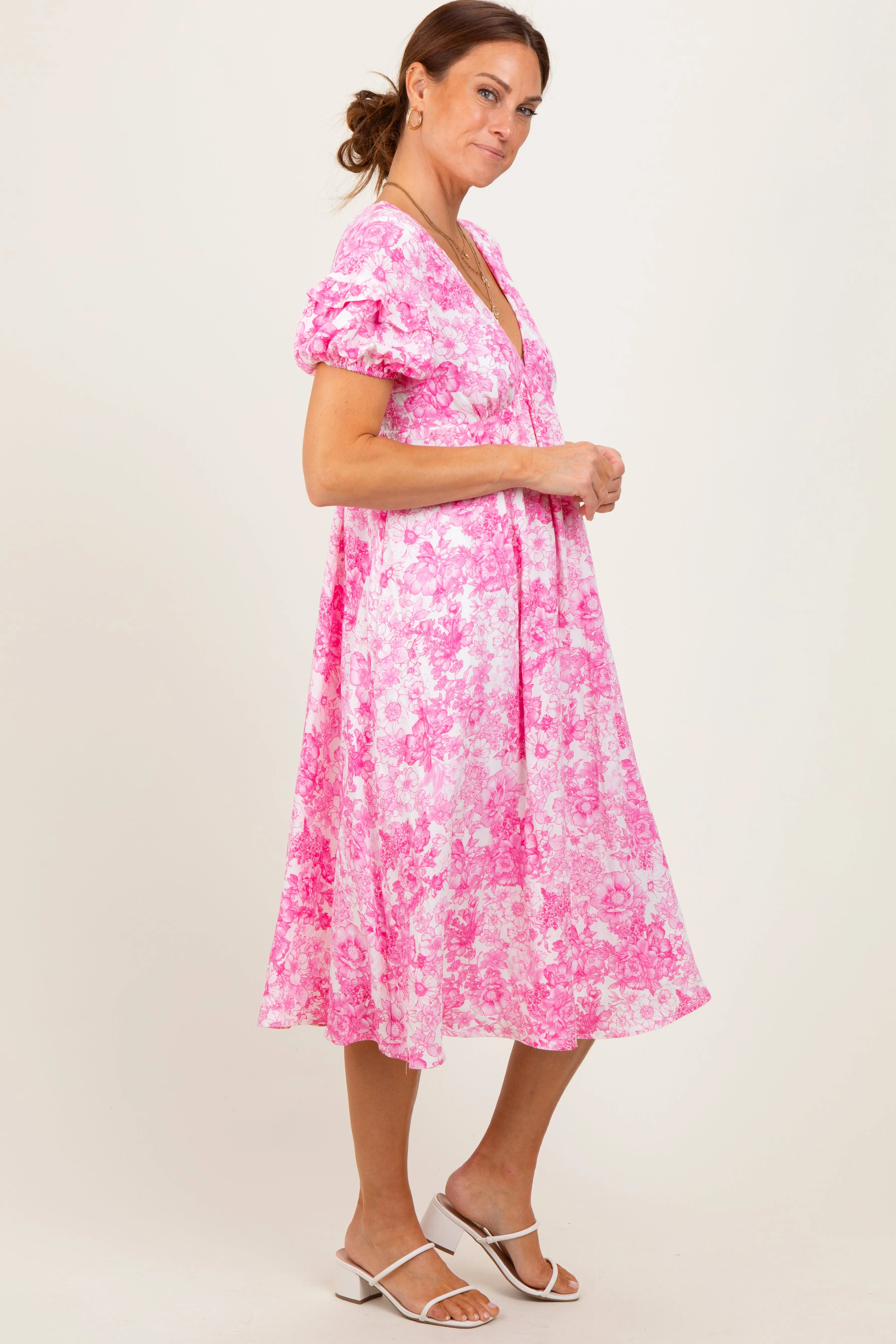 Pink Floral Woven Short Sleeve Mini Dress sold by Pinkblush product image thumbnail 3