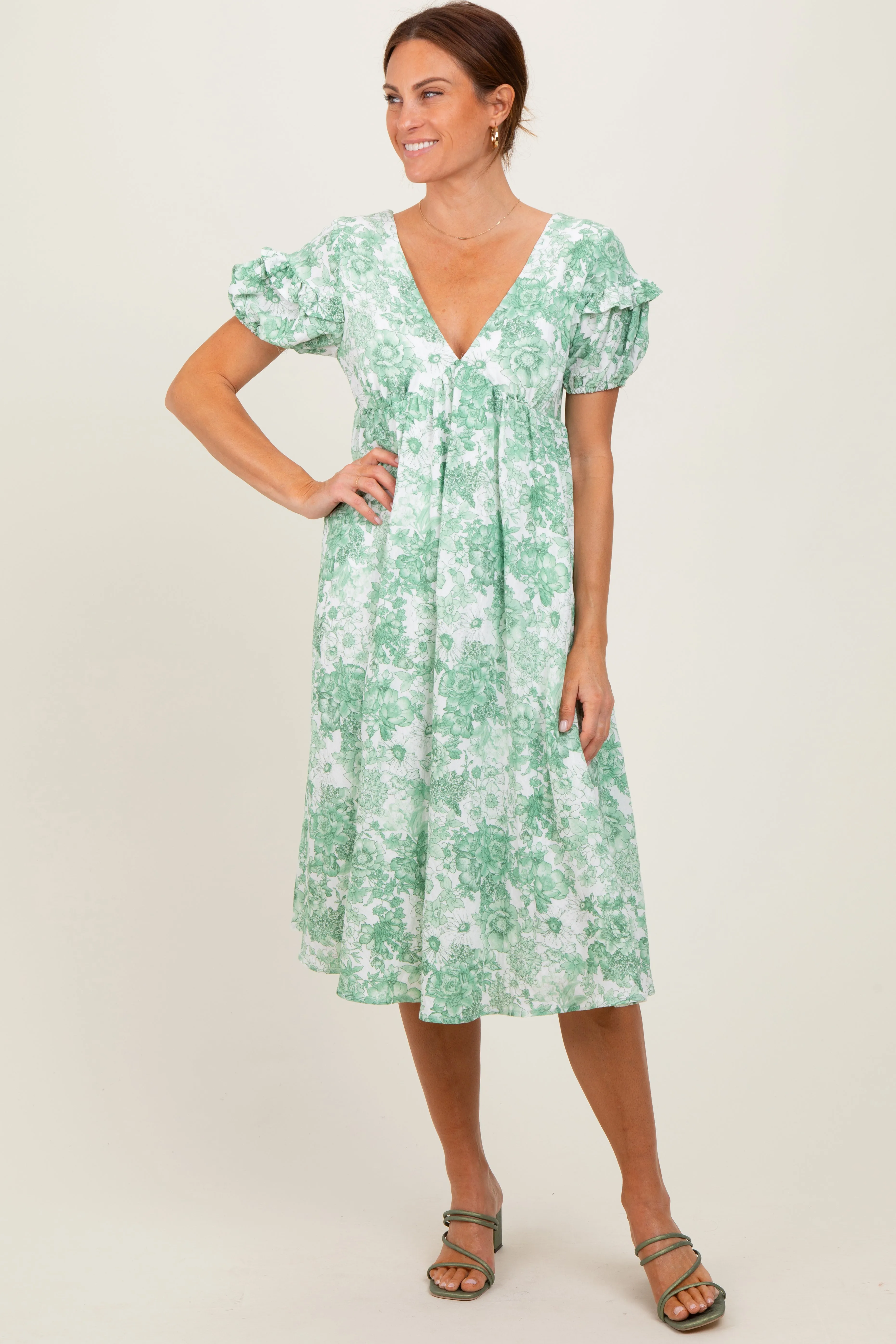 Green Floral Woven Short Sleeve Mini Dress sold by Pinkblush product image thumbnail 2