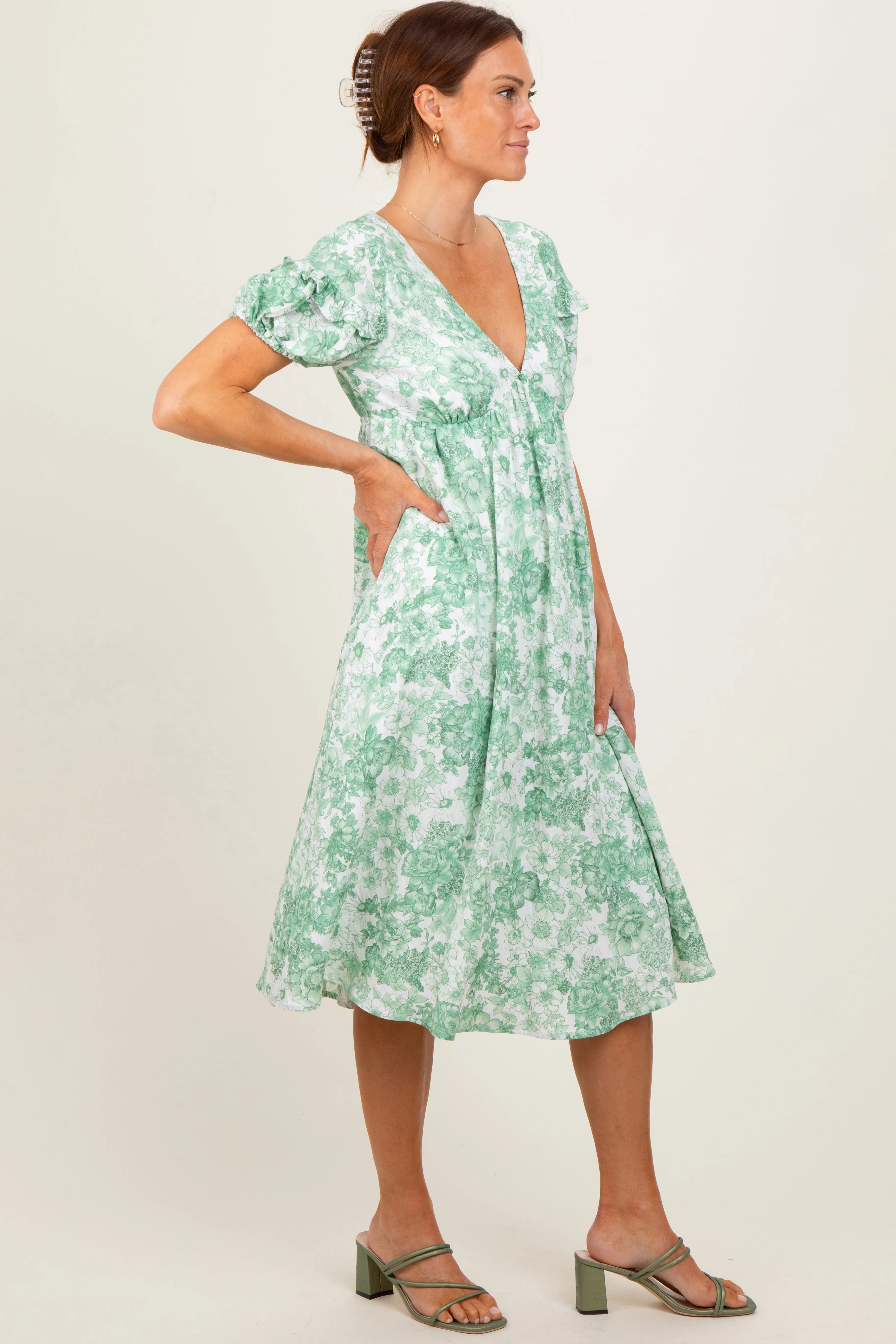 Green Floral Woven Short Sleeve Mini Dress sold by Pinkblush product image thumbnail 3