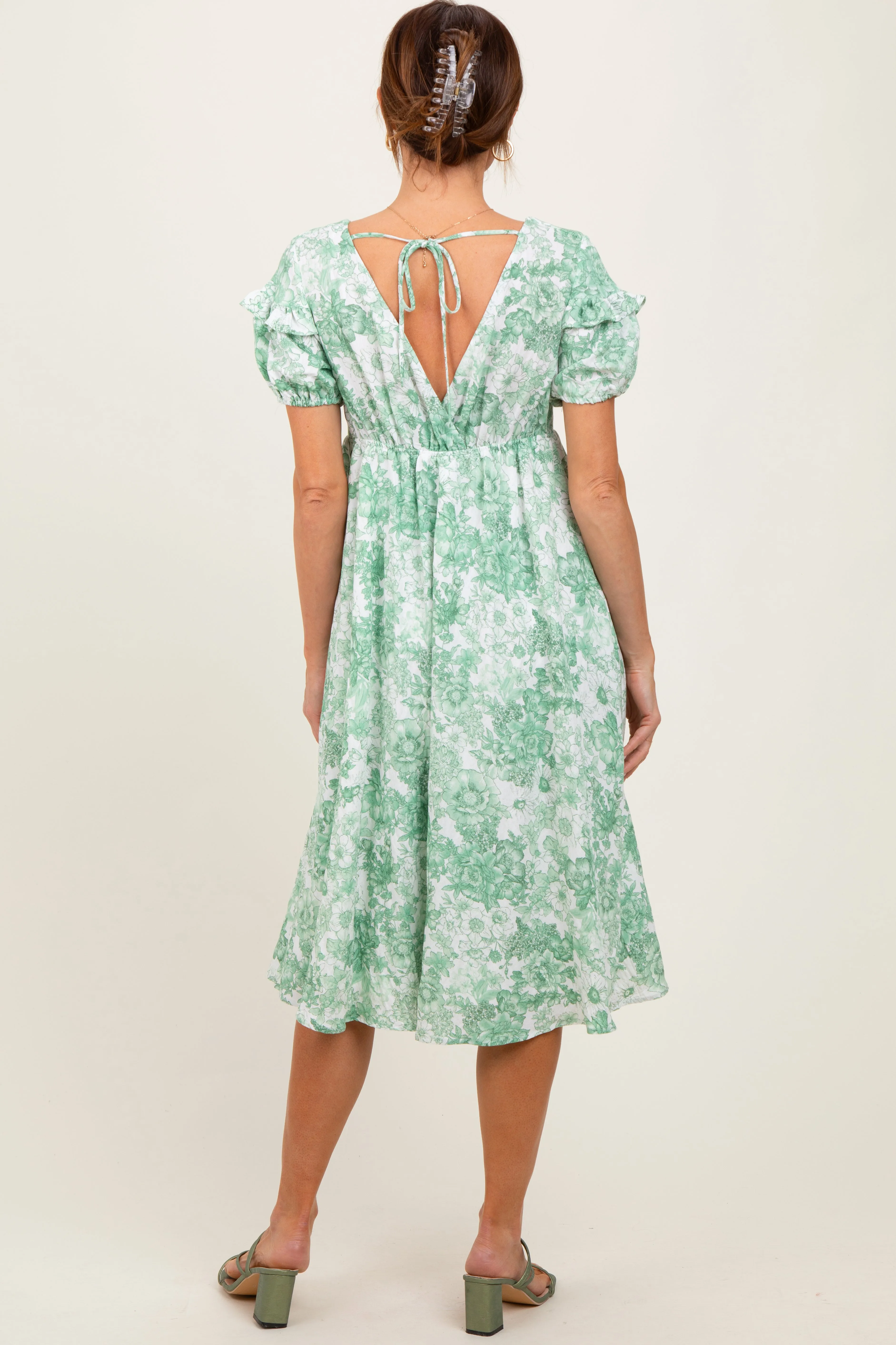 Green Floral Woven Short Sleeve Mini Dress sold by Pinkblush product image thumbnail 4