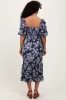 Light Navy Floral Pleated Bodice Midi Dress sold by Pinkblush
