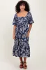 Light Navy Floral Pleated Bodice Midi Dress sold by Pinkblush