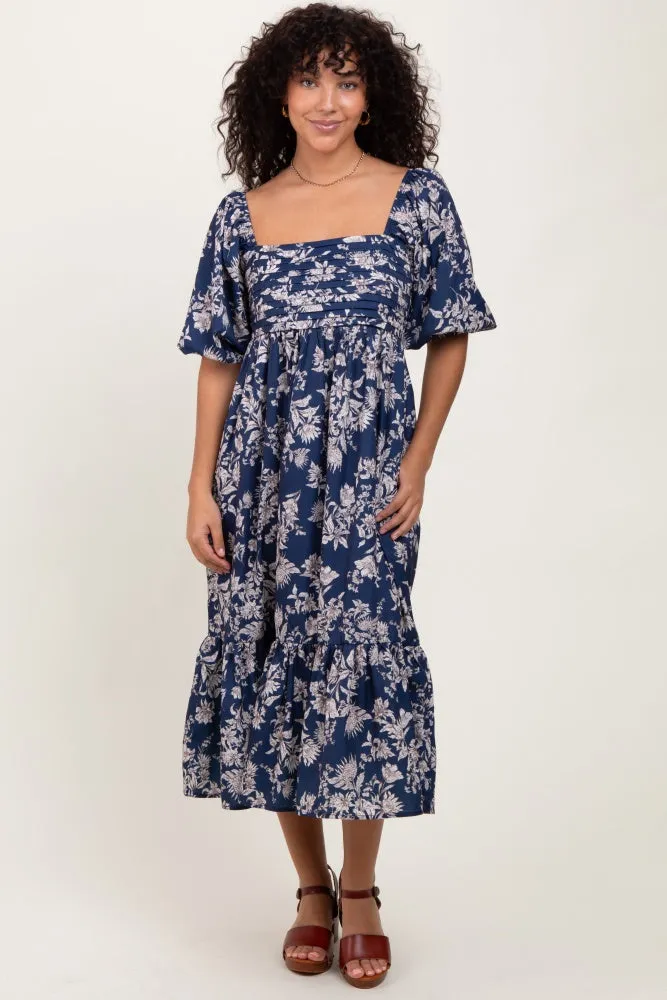 Light Navy Floral Pleated Bodice Midi Dress sold by Pinkblush product image thumbnail 2