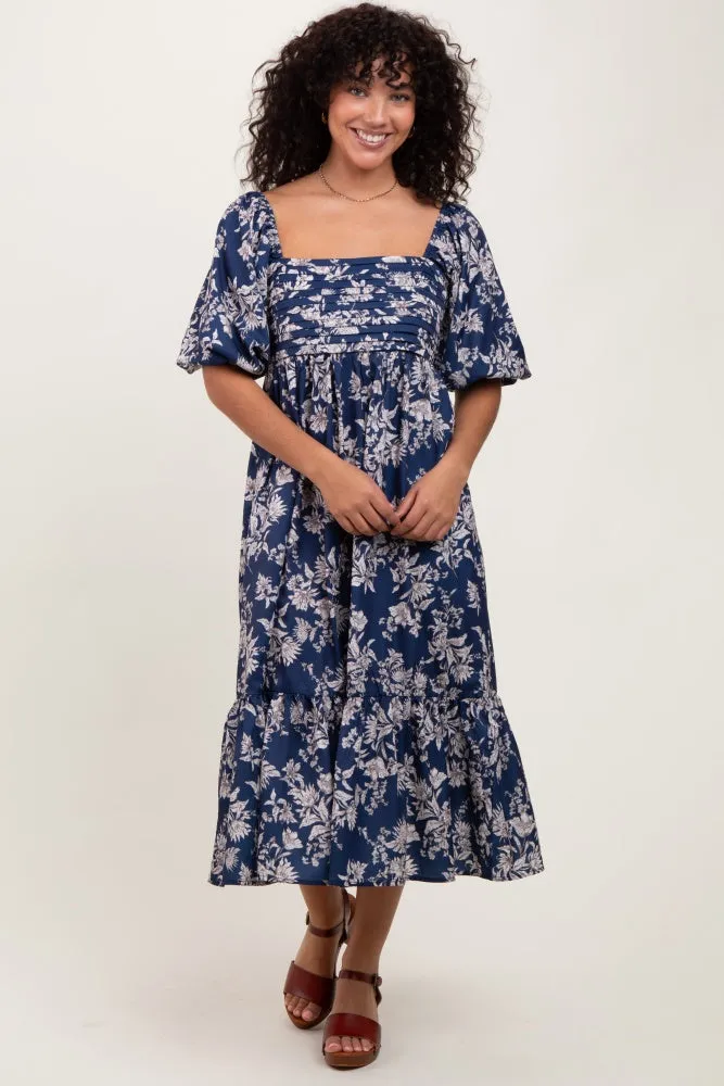 Light Navy Floral Pleated Bodice Midi Dress sold by Pinkblush product image thumbnail 3