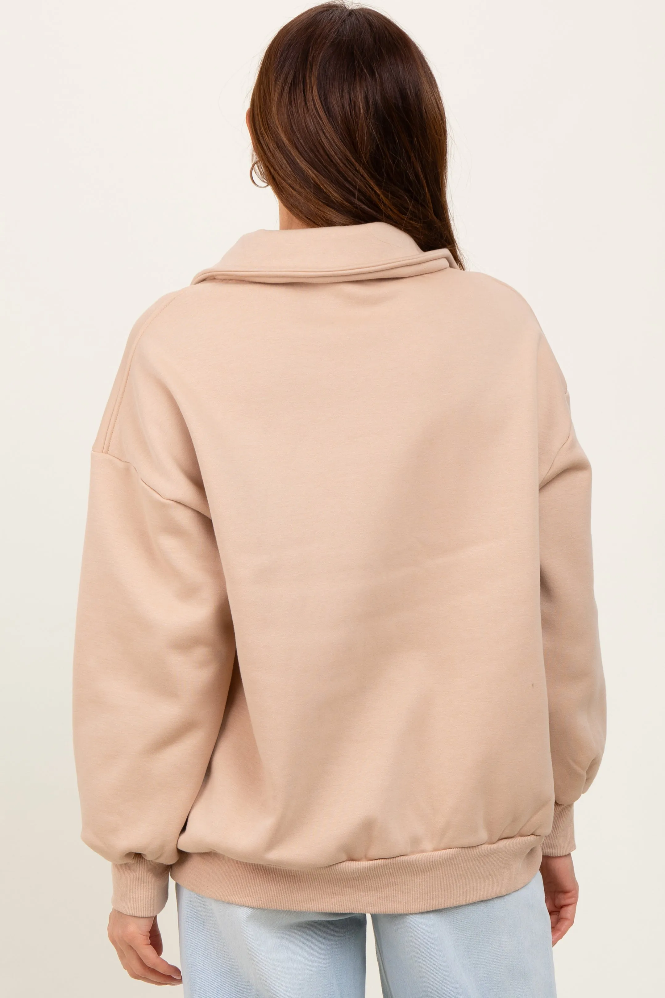 Beige Oversized Long Sleeve Polo Pullover sold by Pinkblush product image thumbnail 4