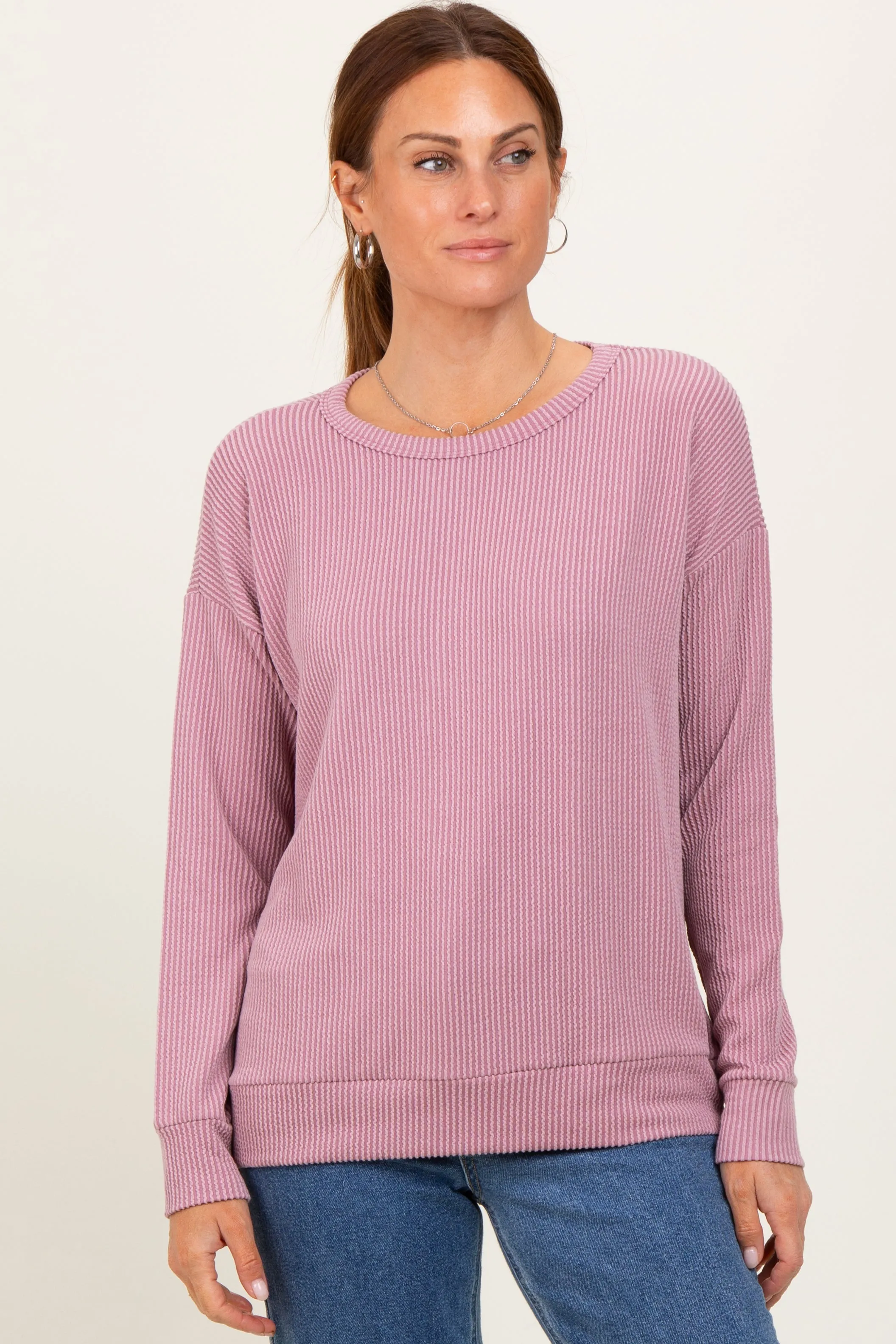 Mauve Ribbed Long Sleeve Pullover Top sold by Pinkblush
