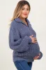 Blue Chunky Knit Quarter Zip Maternity Sweater sold by Pinkblush