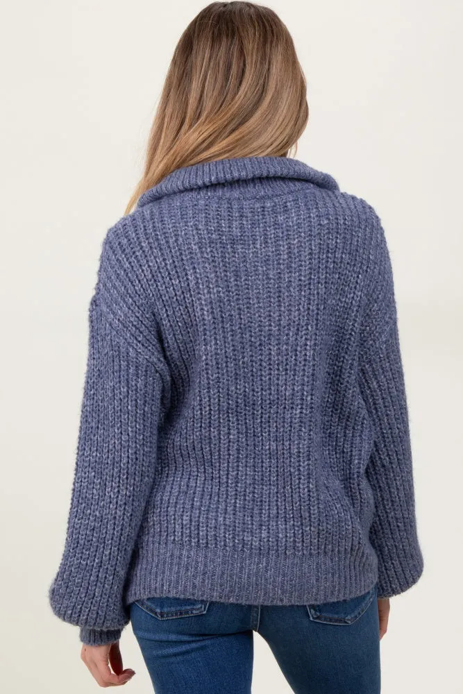Blue Chunky Knit Quarter Zip Maternity Sweater sold by Pinkblush product image thumbnail 4