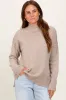 Light Taupe Mock Neck Contrast Seam Sweater sold by Pinkblush