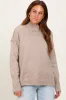 Light Taupe Mock Neck Contrast Seam Sweater sold by Pinkblush